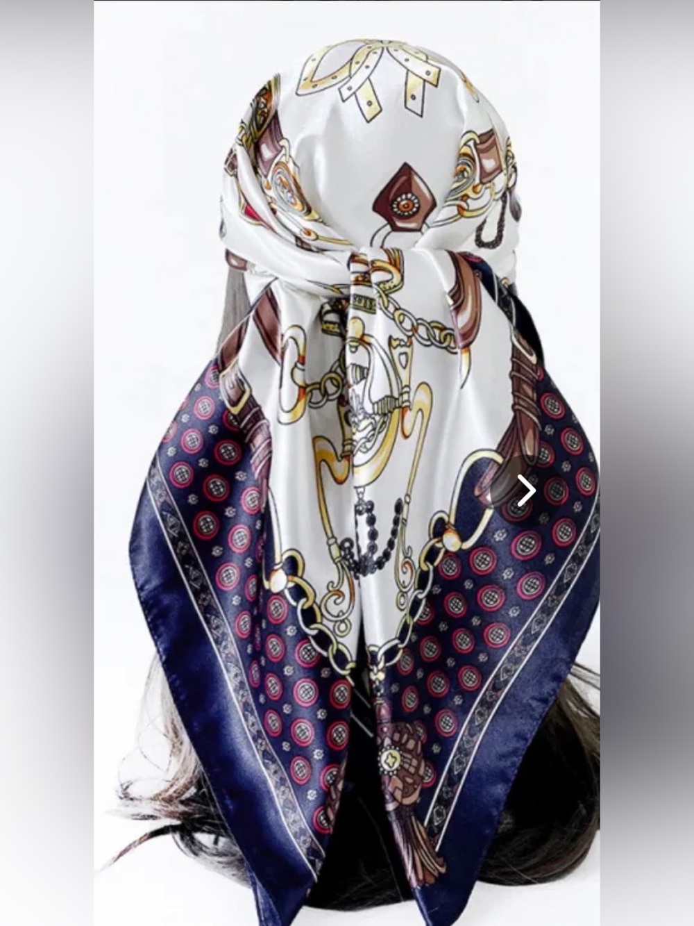 Chain Print Headscarf - White & Navy